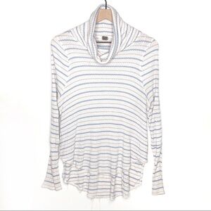 We the Free Cowlneck Thermal Waffle Weave Striped Top Cream Blue S